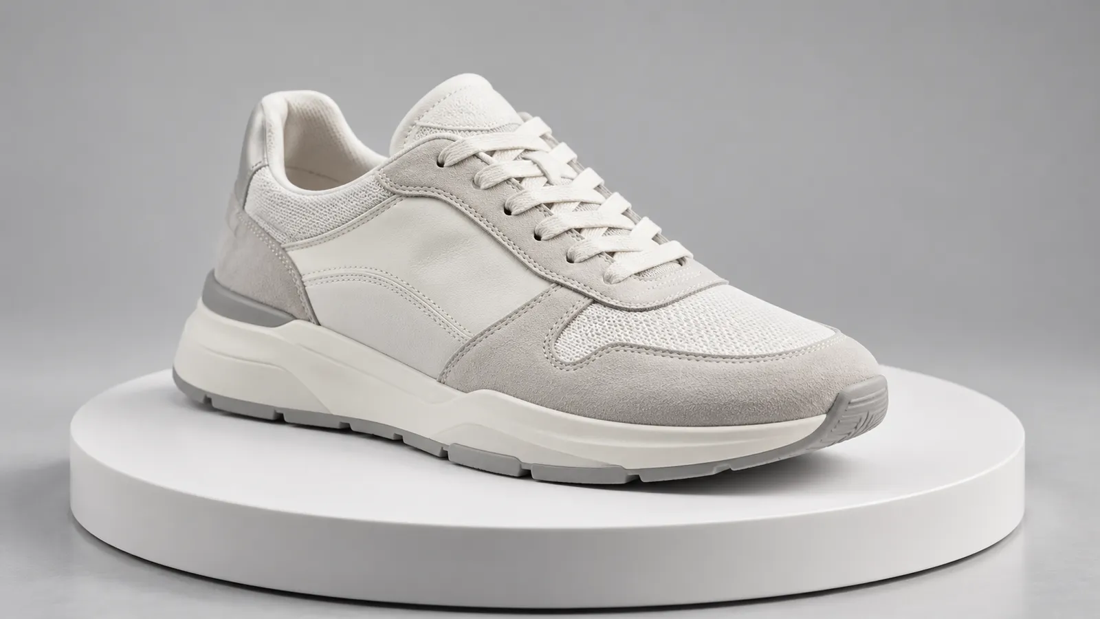 Pantof sport elegant pe un platou rotativ alb, în studio